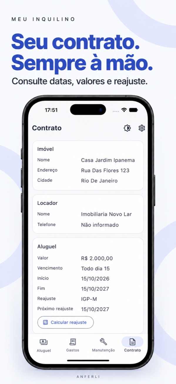 Informações do contrato no Meu Inquilino, em composição de marketing